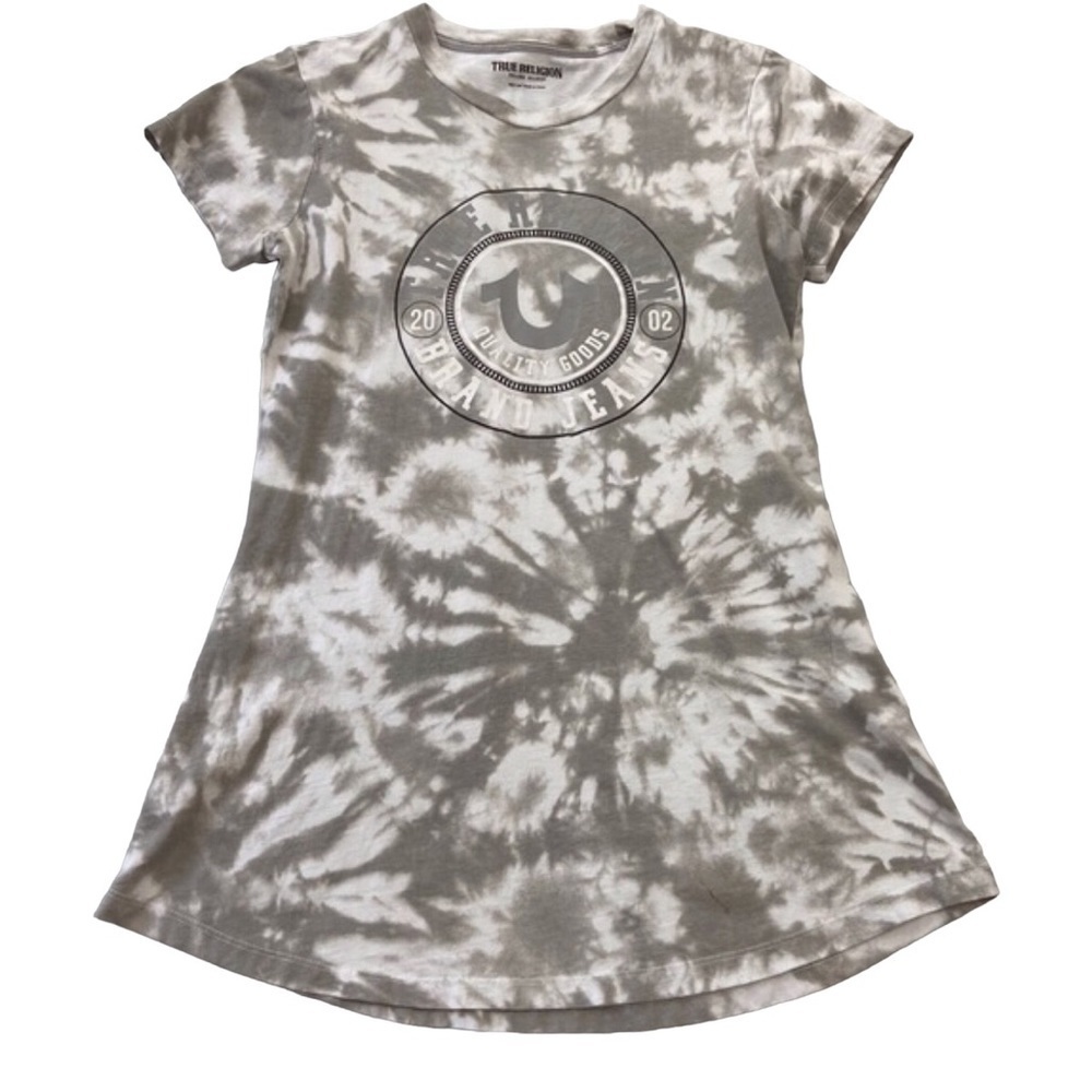 TRUE Religion t-shirt tie dye silver grey white 100% cotton short sleeve medium